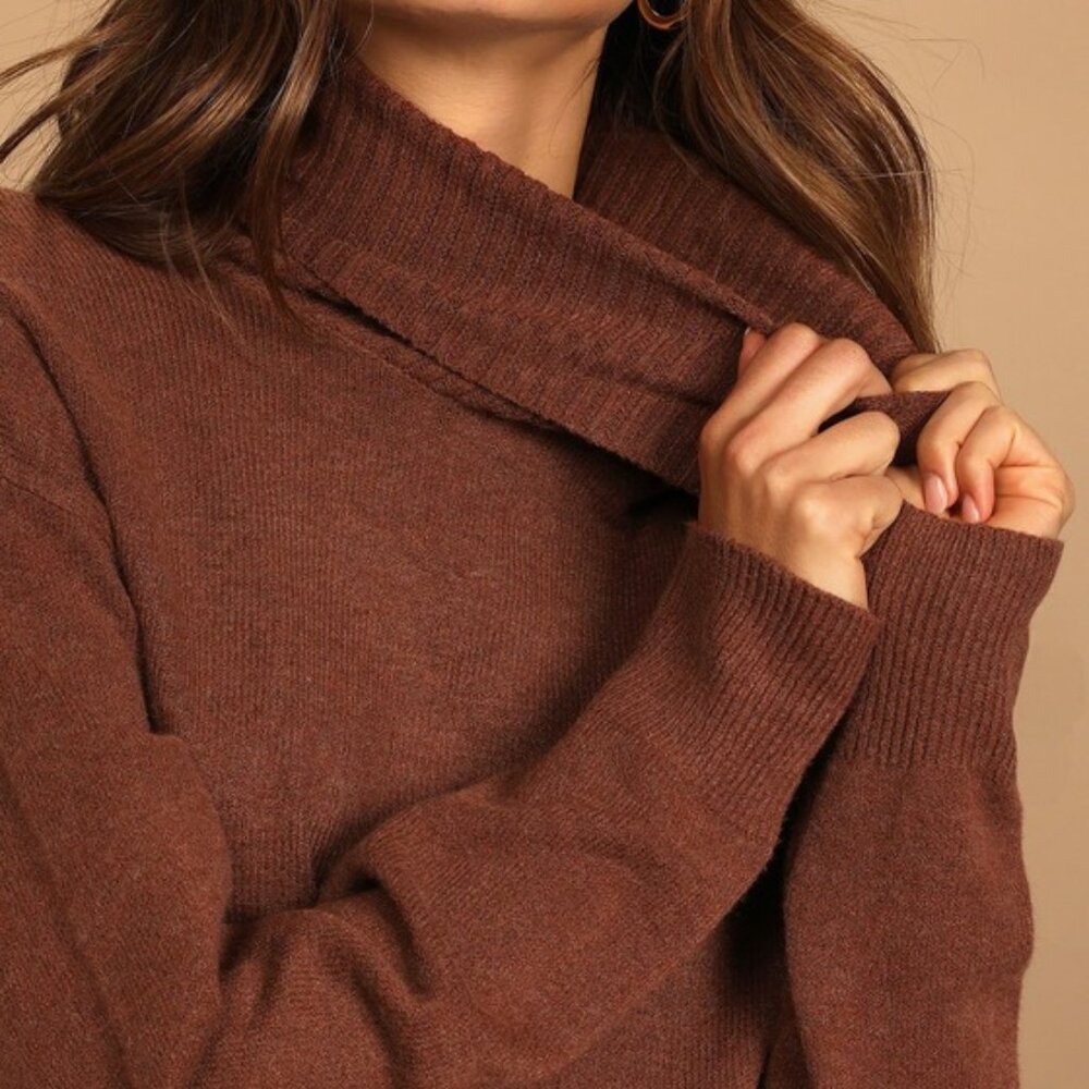 Lulus Amazing Memories Brown Cowl Neck Sweater - Size S
